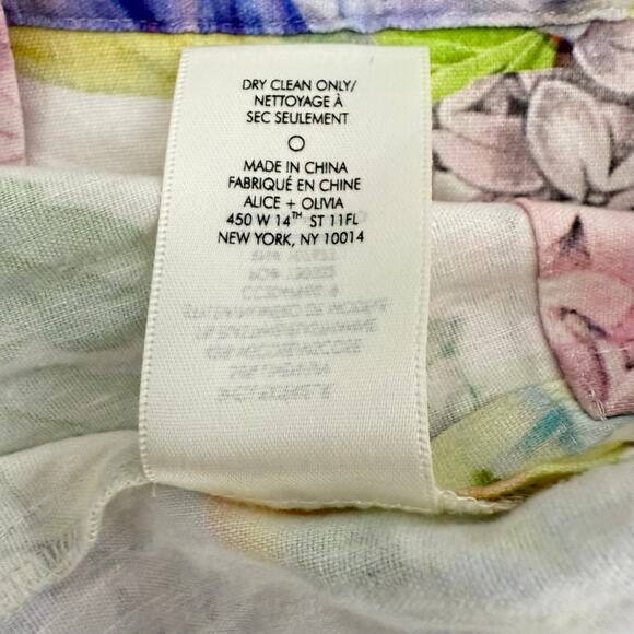 Alice + Olivia Cropped Floral Print Shirt Linen Blend Short Sleeve S Spring - Picture 5 of 7